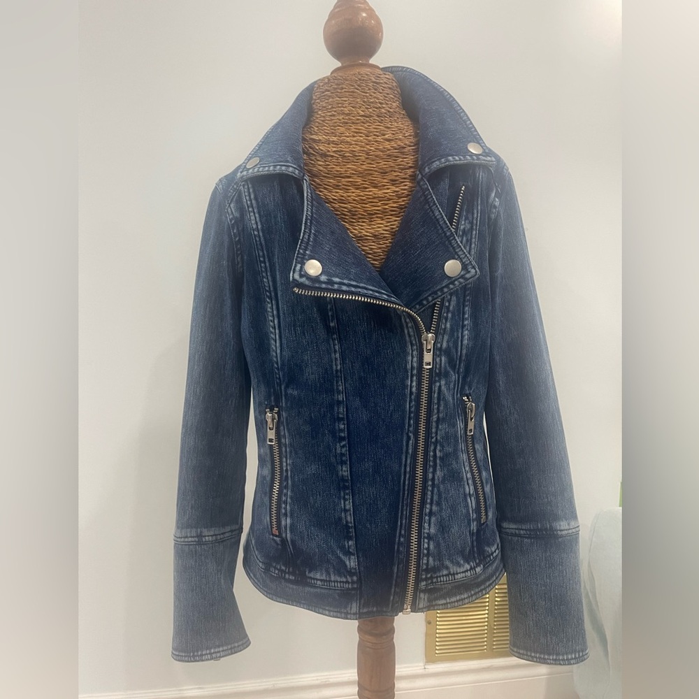 Liverpool Jeans Company dark acid wash zip up jean jacket with zipper sleeves-XS